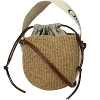 Chloe Woody Basket 2way Handbag Crossbody Canvas White